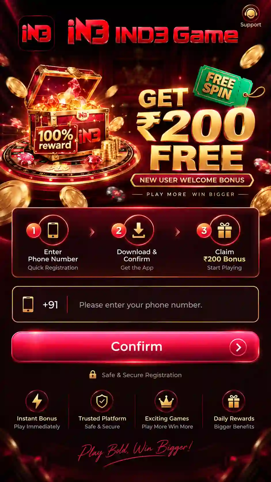 IND3 Game App home screen on Android