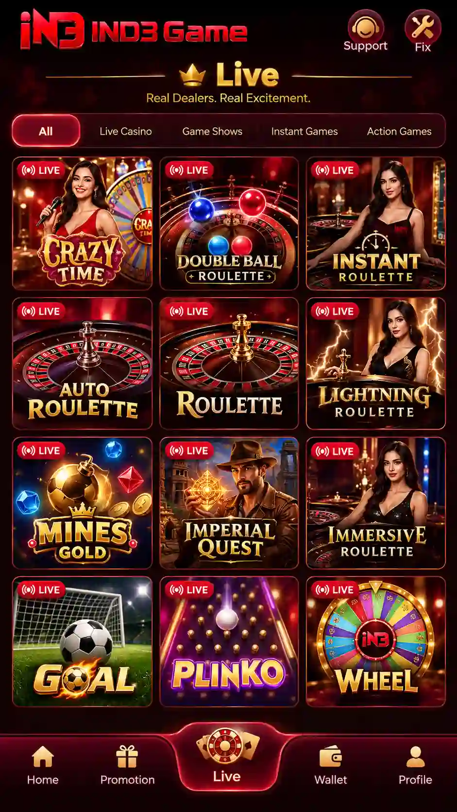IND3 App mobile gaming interface