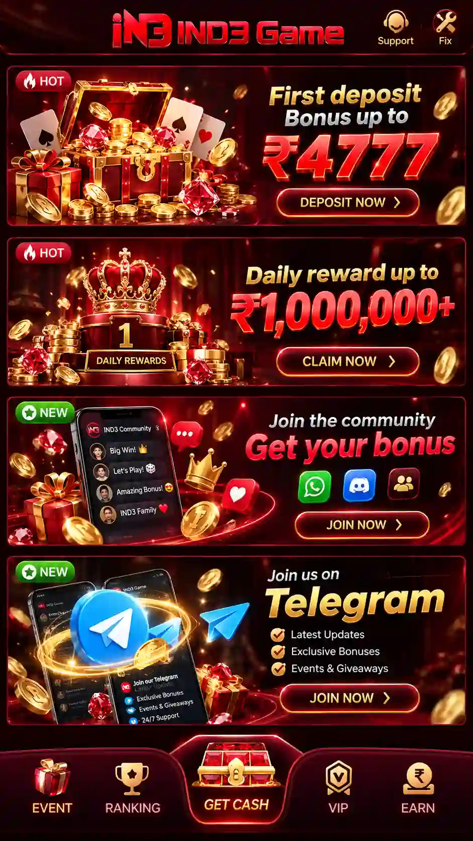 IND3 Game account and mobile access screen